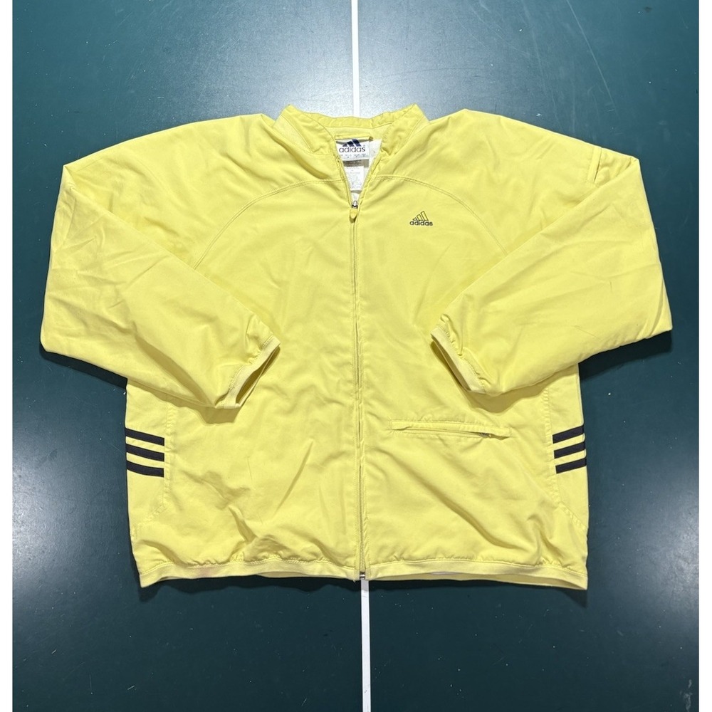 Vintage 90s Adidas Jacket Women's Large Pastel Yellow Black Striped Windbreaker